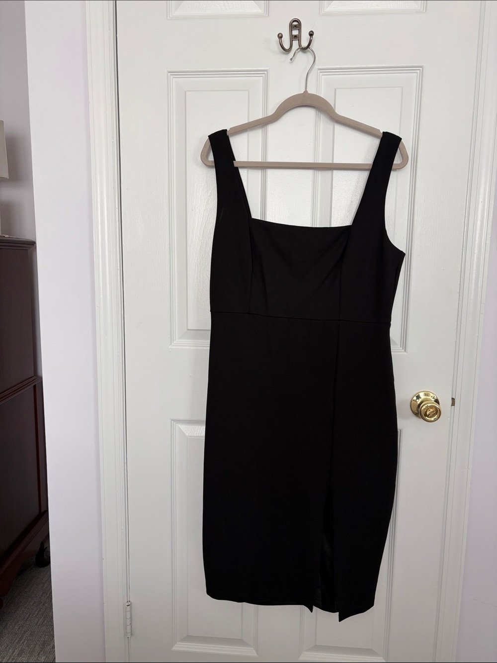 Classic Black Square-Neck Sheath Dress